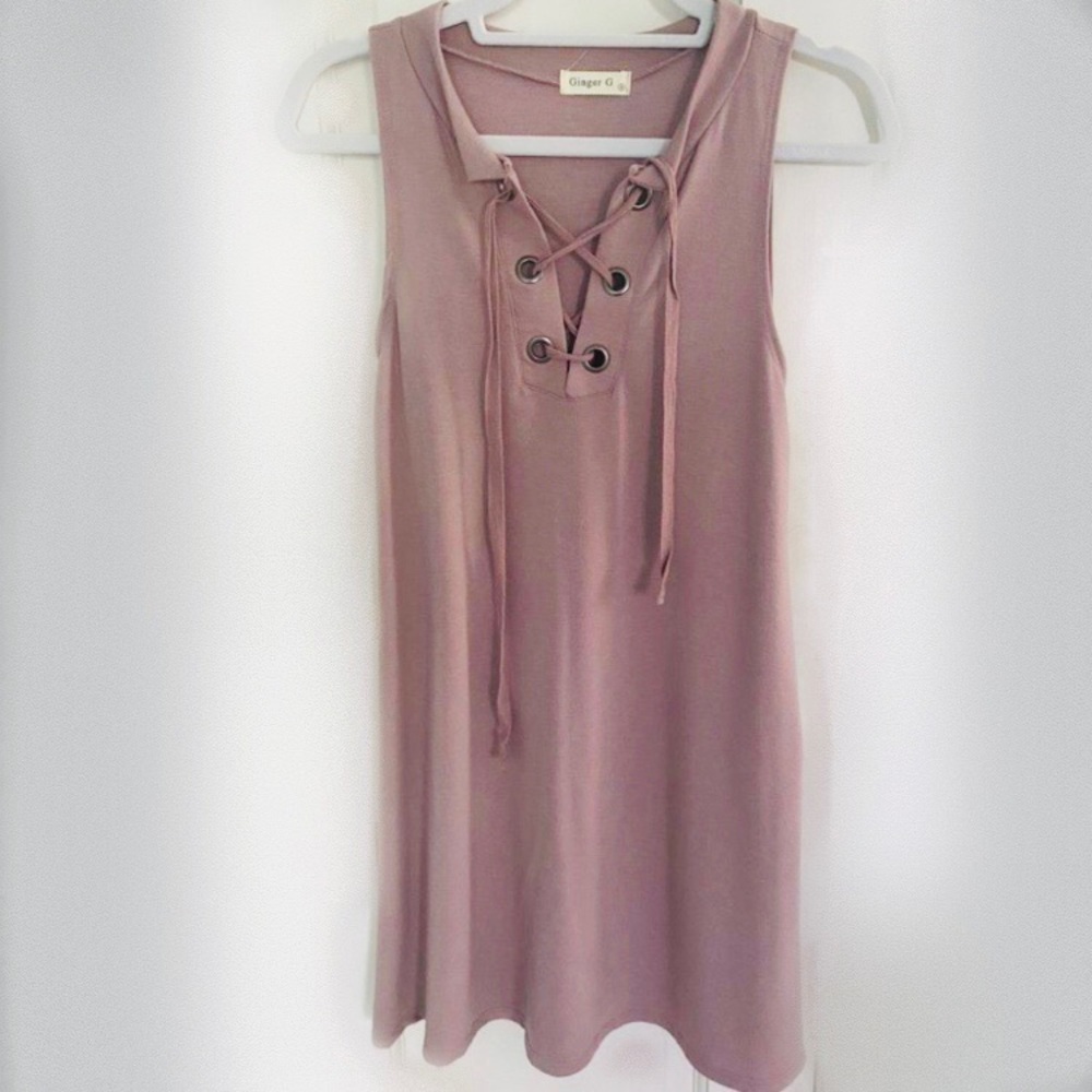 Lace Up V Neck Sleeveless Dress